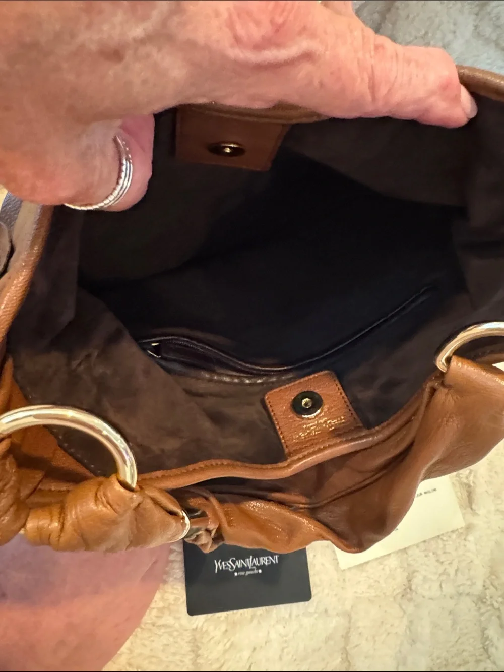 Yves Saint Laurent Brown Ruffled Leather Hobo